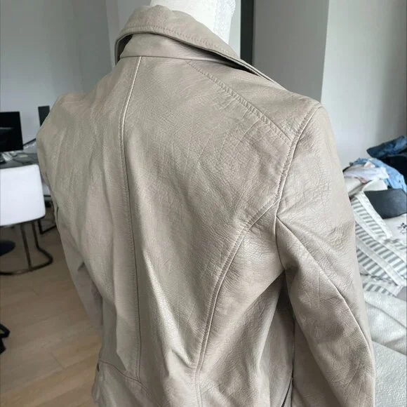 H&M Beige Faux Leather Moto Jacket | US 2 / EUR 34 | NWT - Picture 6 of 8
